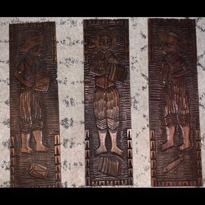 Set of 3 mid century wood panels